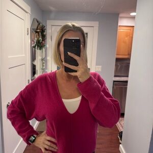 Free People Fuchsia V-Neck Sweater